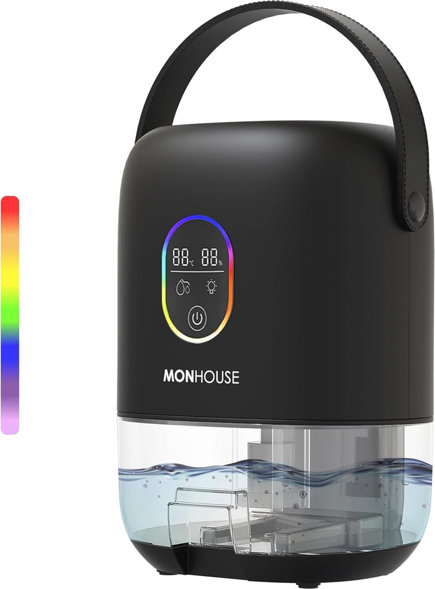 Luchtontvochtiger 1000 ml - Ultra stille elektrische luchtontvochtiger met kleurrijke nachtlampen en touchscreen
