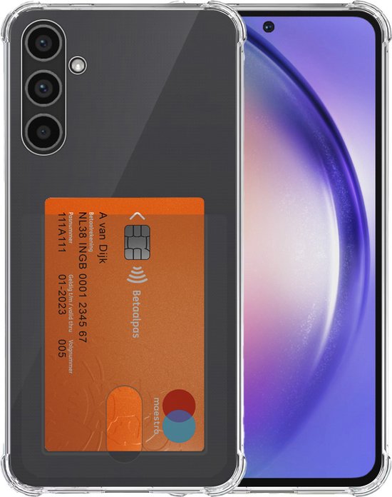 Smartphonica Telefoonhoesje Geschikt voor Samsung Galaxy A54 5G met Pasjeshouder Doorzichtig Siliconen - Transparant TPU Shockproof Backcover Case with Card Slot geschikt voor Samsung Galaxy A54 5G