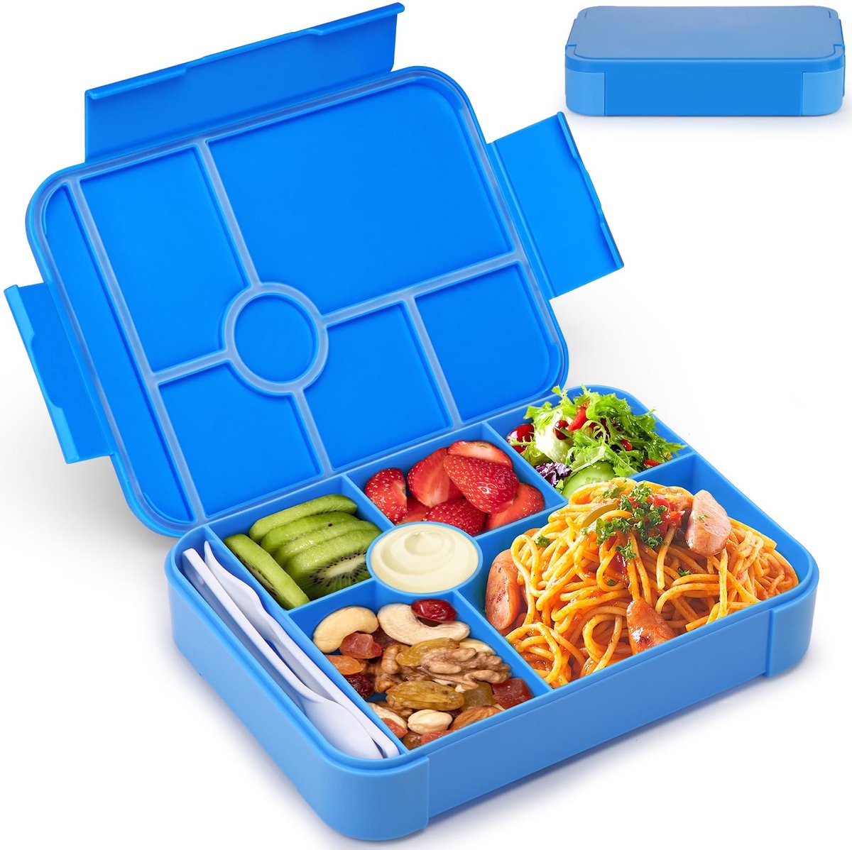 Goodivery ® Kindvriendelijke Lunchbox met Compartimenten en Bestek voor School en Uitstapjes in Blauw