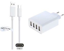 Chargeur OneOne 4,8A avec 4 ports + câble USB C robuste de 1,5 m. Adaptateur de chargeur compatible avec Universal Jabra, JVC, Lotoo, MARSHALL, Medion, Nikon, OnePlus, Panasonic, RICOH, Pocketbook, Rollei, Emporia, Bea-Fon / Beafon