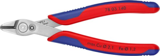 Knipex tang met rode en blauwe handvatten. Model 78 03 140. Made in Germany.