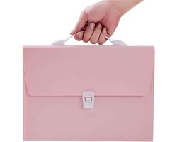 SUMOH® Documentmap dossiermap A4 vergrendelkop en handvat, accordeon Bill/papier/document/ontvangst Organizer mappen 13 vakken, met handvat voor school, kantoor, thuis Klembord (1pc) Roze