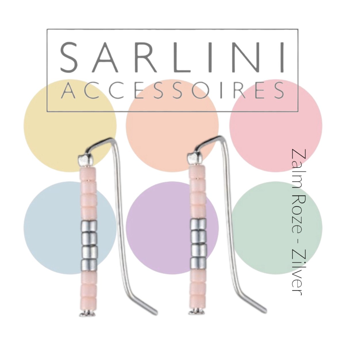 Fashion Jewelry - SARLINI accessoires - Hippe kleine rechte oorhangers en/of oorliners (earclimber) oorbellen - Zalm Roze / Zilver kleine rasin beads - lengte 1,5 cm - zilver tone rvs metaal - volwassenen jeugd kinderen - dames meisjes - casual