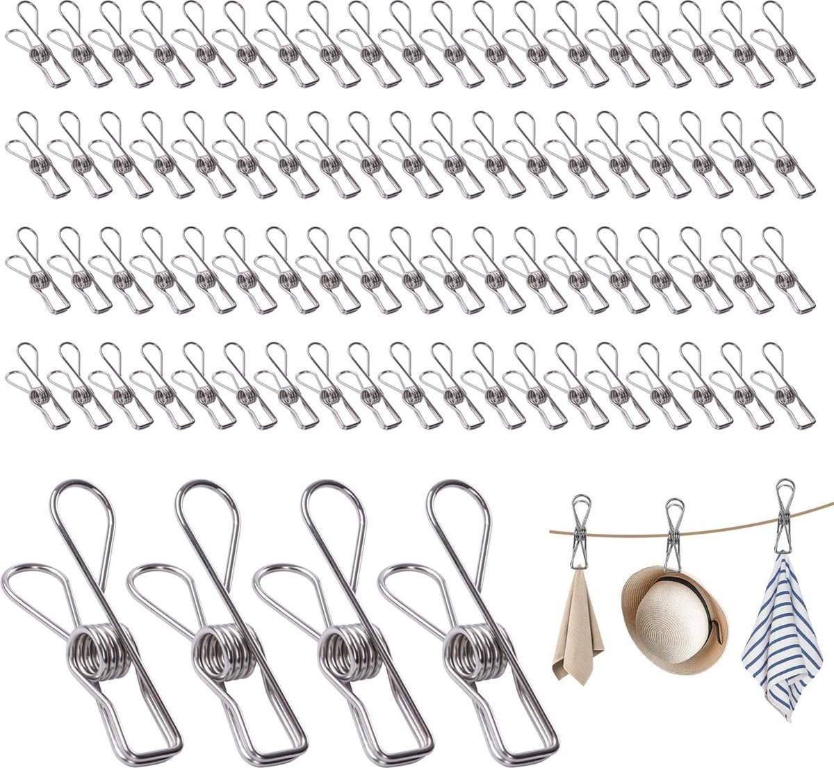 Goedkoopste Inovra ® Roestvrijstalen Multifunctionele Kledingklemmen voor Diverse Gebruiken, Set van 80 Stuks