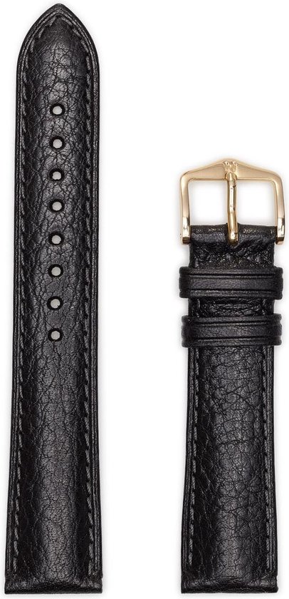 Hirsch Horlogeband -  Camelgrain Zwart - Leer - 12mm