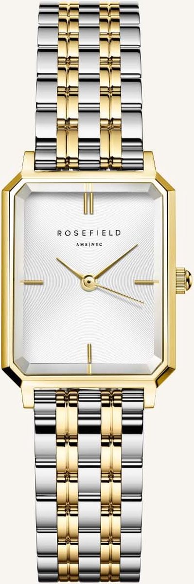 Rosefield Octagon XS white sunray steel duotone zilver goud horloge