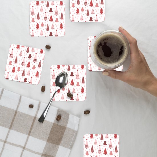 Sous-verres de verre - Sapin de Noël - Pastel - Noël - Motifs - 10x10 cm - Dessous de verre - 6 pièces - Décoration de table de Noël - Décoration de table de Noël - Décoration de table