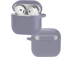 Hoes - Geschikt voor Apple AirPods 4 - Siliconen Hoesje met Clip - Silicone Case Cover - Lila