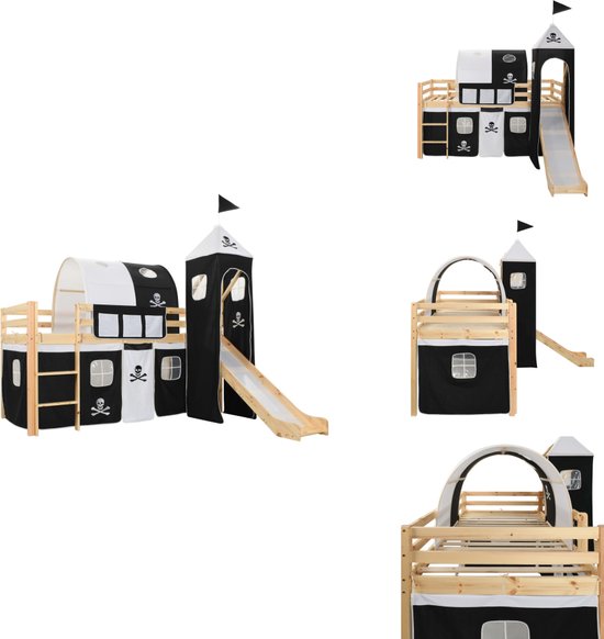 Moimhear Hoogslaper voor kinderen met opbergruimte, 90 x 200 cm, van grenenhout, stapelbed, kinderbed met groot bureau en planken, milieuvriendelijke kleuren, natuurlijk en wit