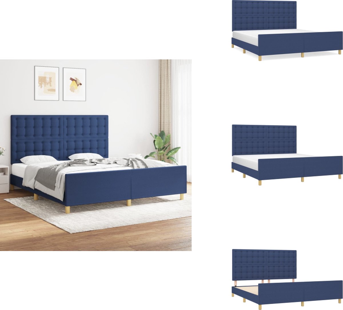 vidaXL Bedframe Met Hoofdeinde - Bedframes Met Hoofdeindes - Bed - Slaapmeubel - Bedframe met hoofdeinde stof blauw 180x200 cm