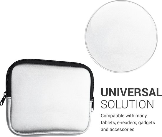 kwmobile Neoprene e-Reader Pouch Size 6,8-7" eReader - Universal eBook Sleeve Case with Zipper - Silver — afbeelding 2