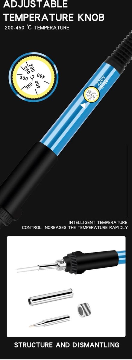 ProBuild 60W instelbare temperatuur lasoldeer rework station warmtepen tips elektrische soldeerbout voor reparatie - Grijs – foto 2