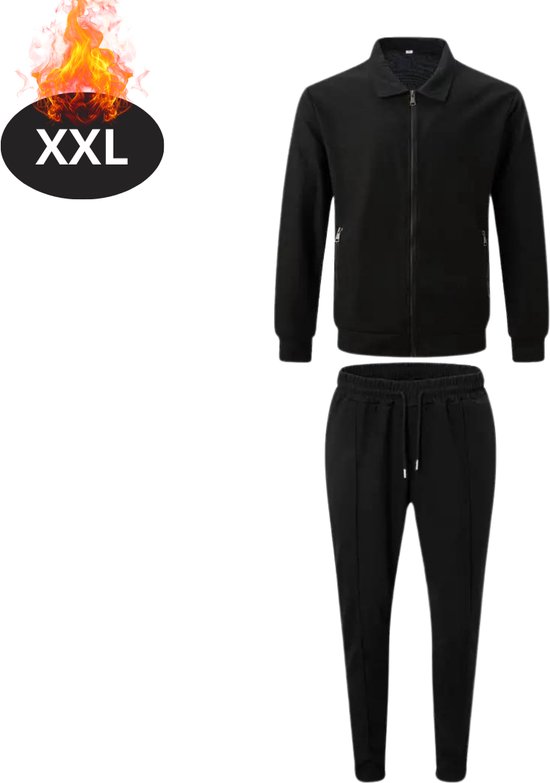 Nivard Ensemble de jogging - Ensemble domicile - Adultes - Survêtement - Confortable - Pantalon de survêtement - Survêtement - Homme - Fermeture éclair - Zwart - XXL