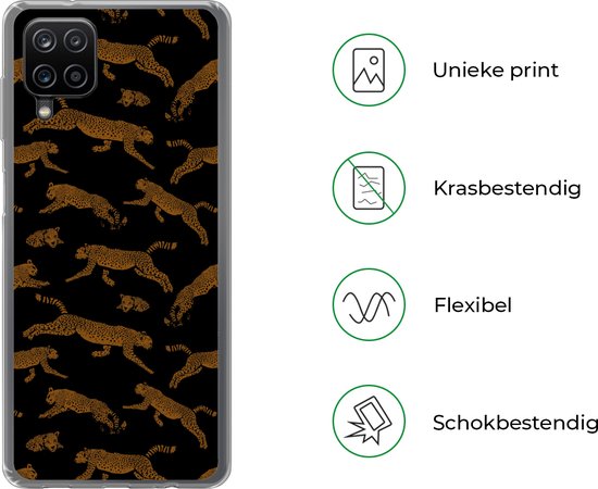 Coque de téléphone compatible avec Samsung Galaxy A12 - Panthères - Motif - Animaux - Zwart - Marron - Coque de téléphone en Siliconen Coque de téléphone