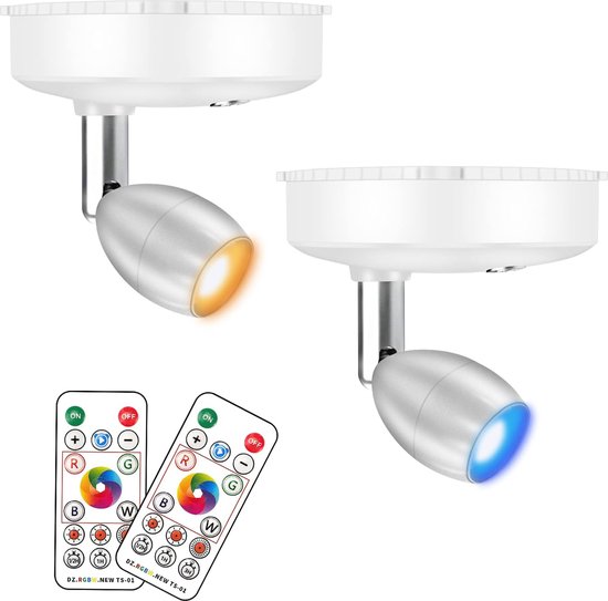 Draadloze RGB LED Spotlight met Afstandsbediening - Dimbare Puck Licht