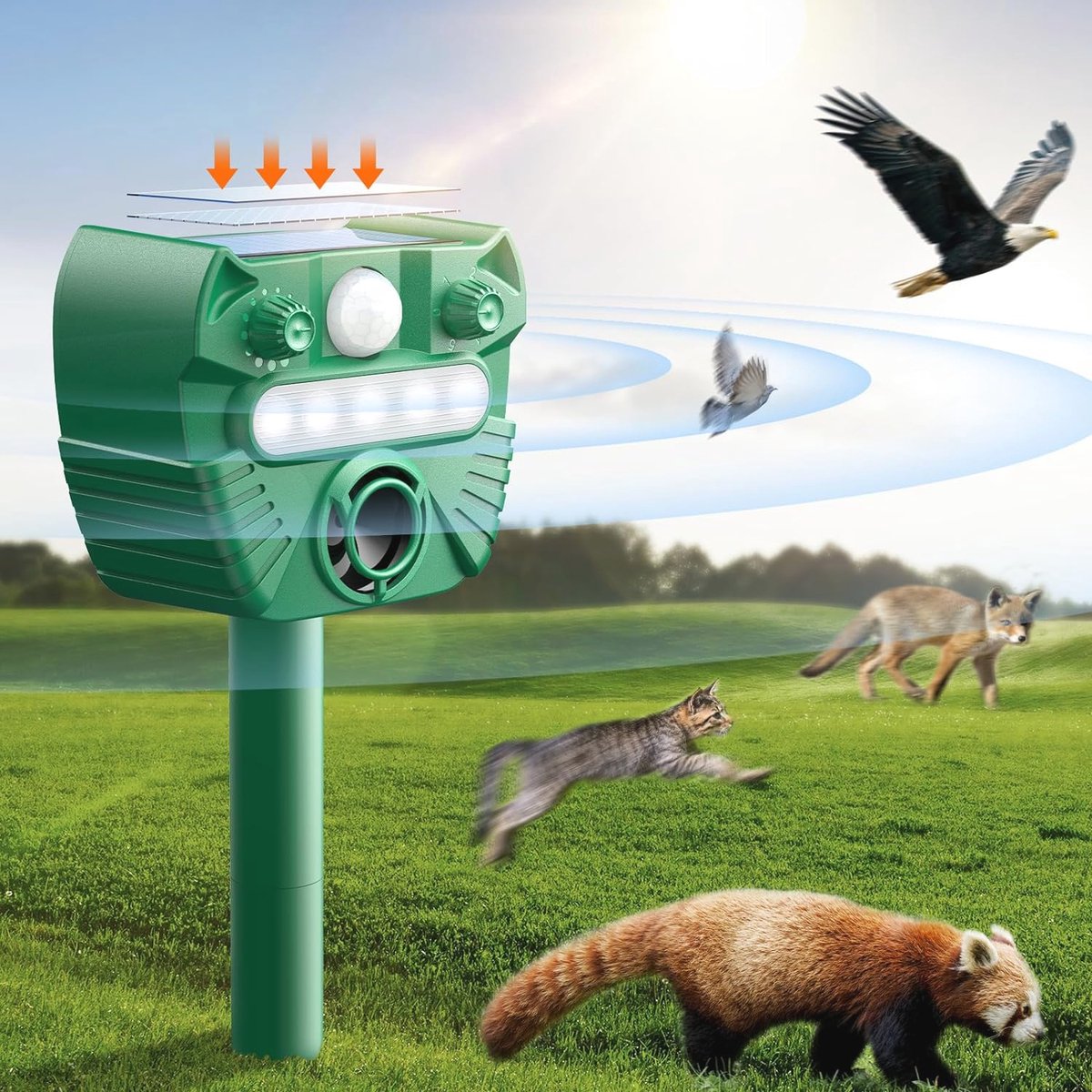 Ultrasoon Dierenafweermiddel Op Zonne-energie Met Bewegingsdetectie En Alarm - Effectief Tegen Duiven En Ongedierte