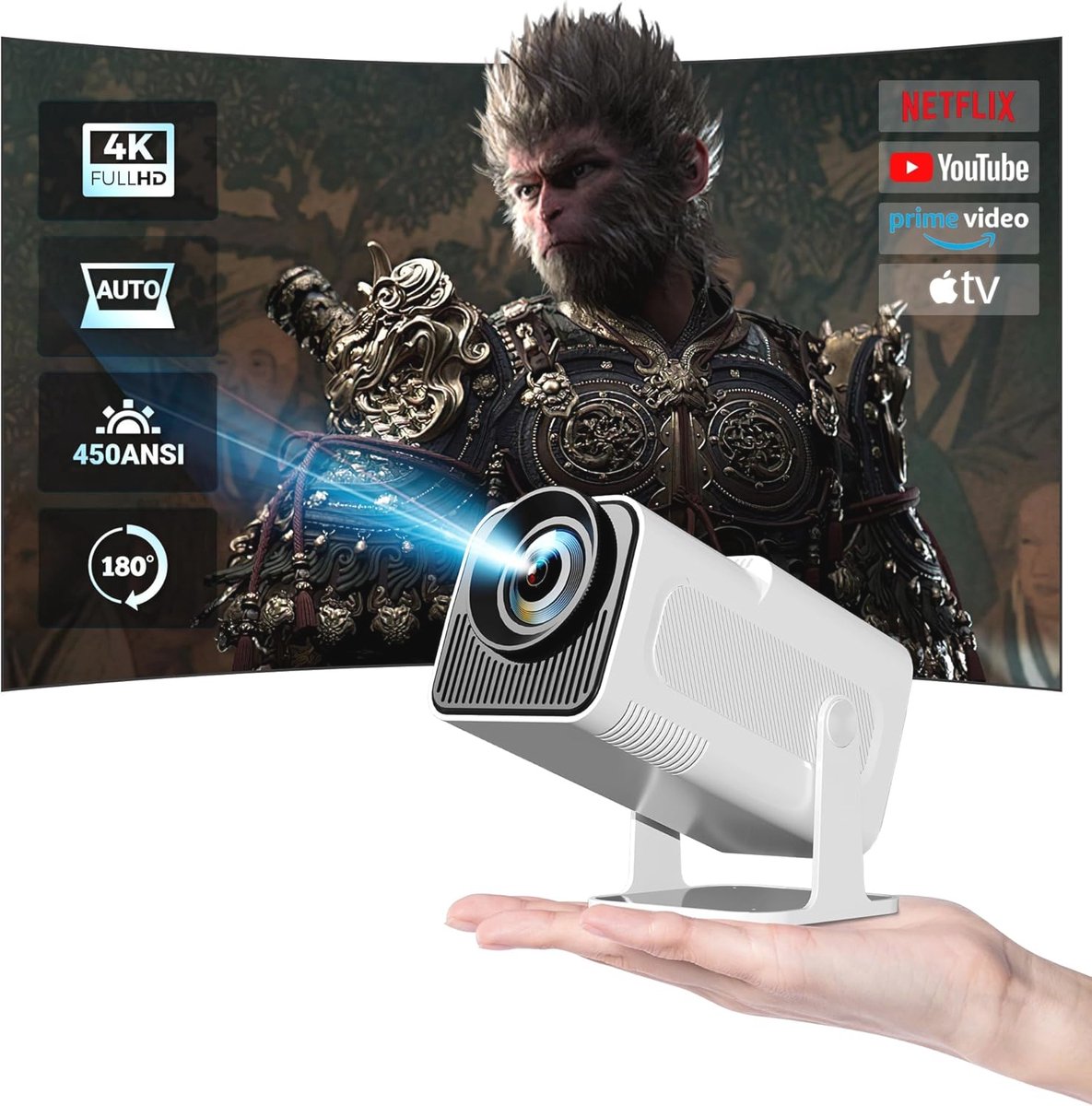 Mini Beamer 1080P Full HD - Draagbare Projector met Android TV en Wifi/Bluetooth