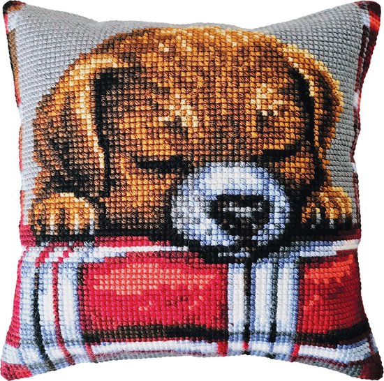 Collection D'Art - Borduurpakket Kussen geliefde puppy - Voorbedrukt canvas- 50.5482