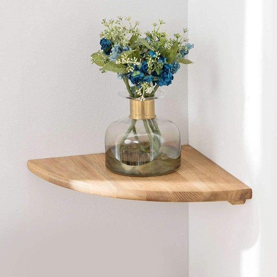 Gieanoo Hoekplank, massief eikenhout drijvende hoekplank wandmontage 40,6 cm rond uiteinde drijvende luidsprekerplank met draadgat planken voor slaapkamer keuken, woonkamer