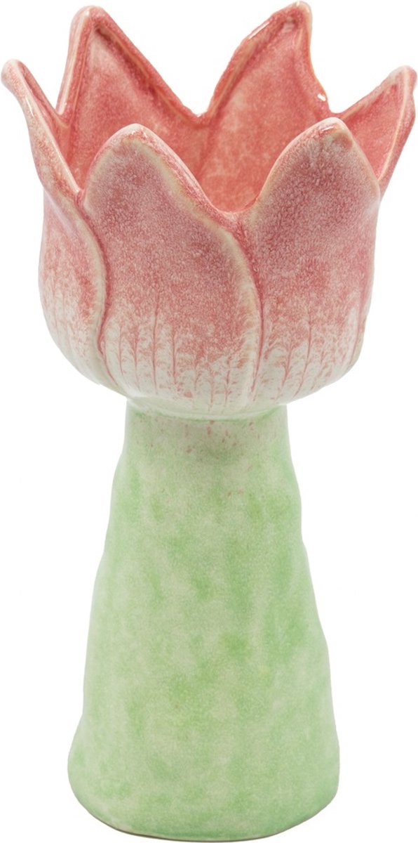 homebound by ky Aardewerk vaas tulp roze | 10x9,5x19,7cm | bloemenvaas keramiek bloem roze Multi