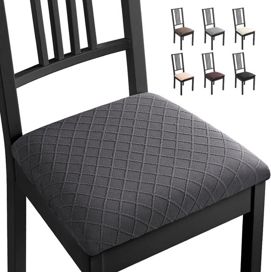 Stoelhoezen, eetkamerstoel, stoelovertrek, 4 stuks, spandex, jacquard, stoelhoezen, stretchstoelhoezen, afneembaar, wasbaar, voor thuis, hotel, banket (4 stuks, donkergrijs) B