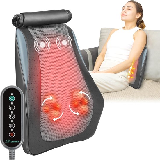 Massageapparaat met warmte, 3D/4D Shiatsu, Kneedmassage voor Rug, Nek ...