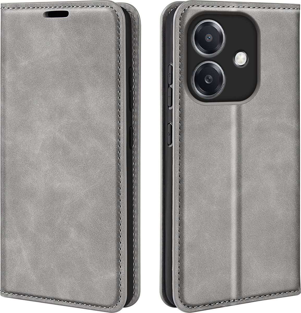MobyDefend Hoesje - Geschikt voor Oppo A60 5G / A40 / A40m - Luxe Wallet Bookcase (Magnetische Sluiting) - Grijs