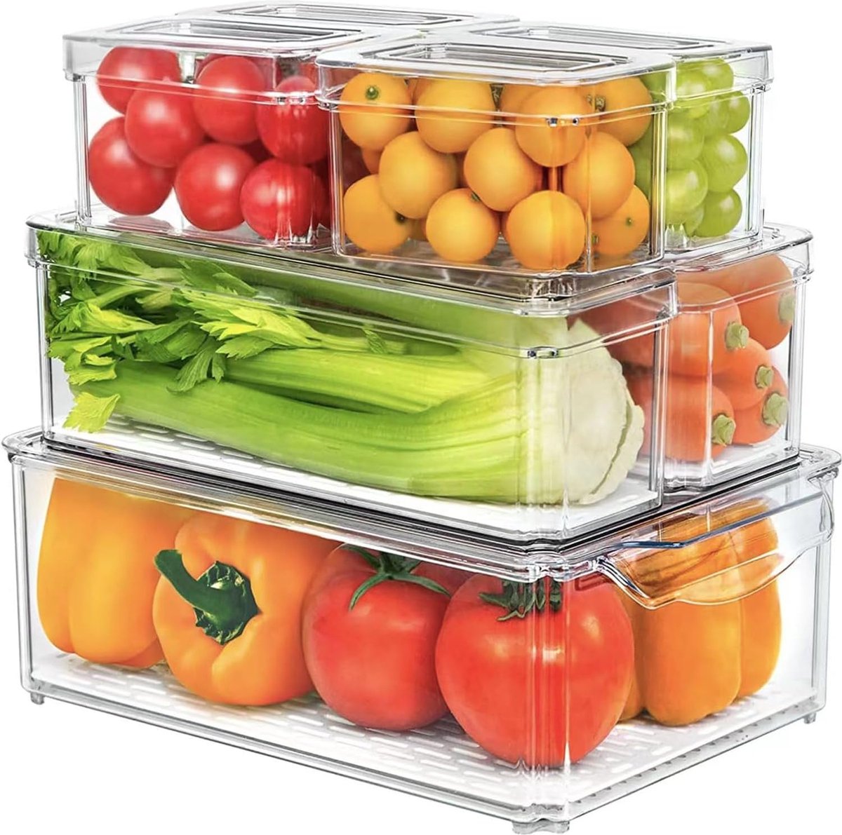 Goodivery ® Transparante Stapelbare Opbergdozen Set voor Koelkast en Keuken, Set van 7