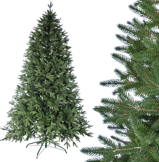 SVITA Kunstkerstboom met dennenappels en hulst met 1017 takpunten, inclusief metalen standaard, dennenboom, kunstboom, Luvi-naalden, 210cm