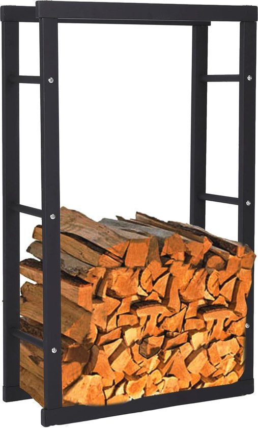 QUICK STAR Metalen brandhoutrek antraciet 200 x 25 x 115 cm Tuin brandhoutopslag 0,8 m3 / 1 SRM stapelhulp buiten met beschermhoes grijs