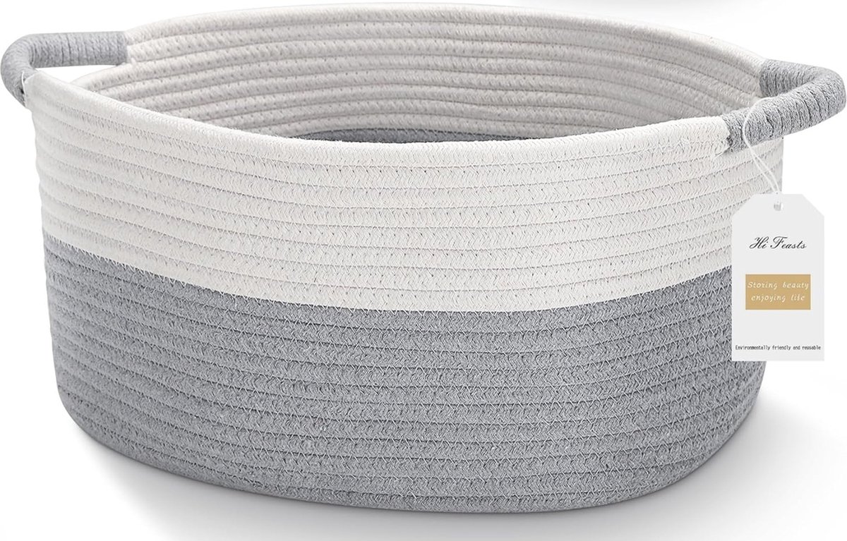 Goedkoopste Katoenen touw opbergmand met handvat voor woonkamer, slaapkamer en meer - 40 x 30 x 20 cm