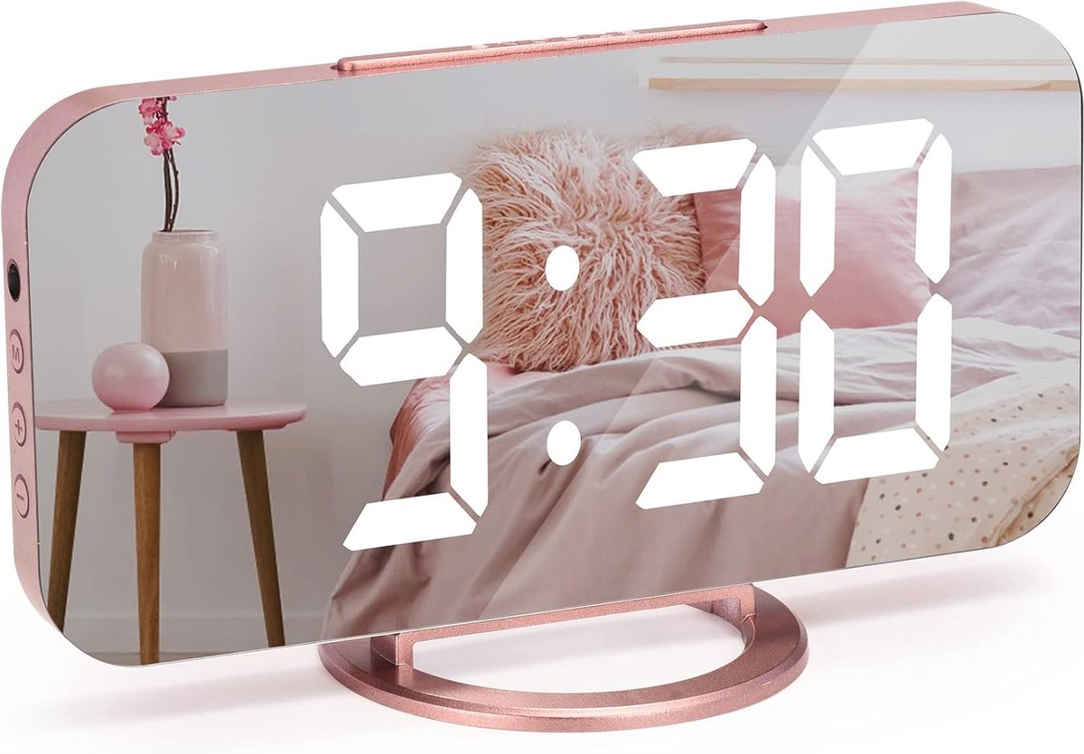Digitale wekker met snooze functie en spiegel-display - 6,5 inch tafelklok voor slaapkamer en kantoor