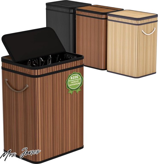 5Five Prullenbak/pedaalemmer Bamboe - wit - 30L - 38 x 29 x 60 cm | Leen Bakker