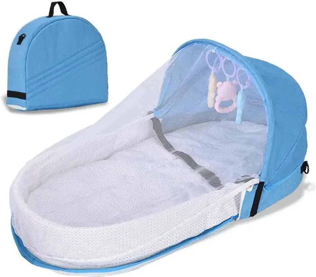 Nyvore - Draagbaar Babybed - Babywieg - Reisbed Baby - Babynest - Opvouwbaar - Pasgeboren Baby - Klamboe - Reizen - Blauw - 82 x 46 x 46 cm.