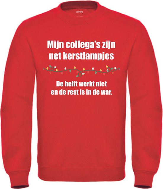 Kersttrui Collega's Zijn Net Kerstlampjes | Foute Kersttrui Dames Heren | Kerstcadeau | Kerstpakket | Rood | maat XS