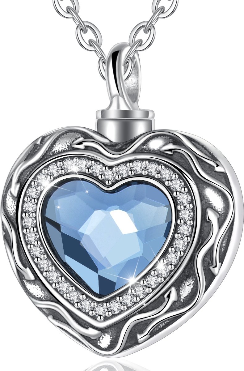 Assieraad Zilver (925) Hart Met Steen Blauw & Zirkonia Stenen Met Ketting