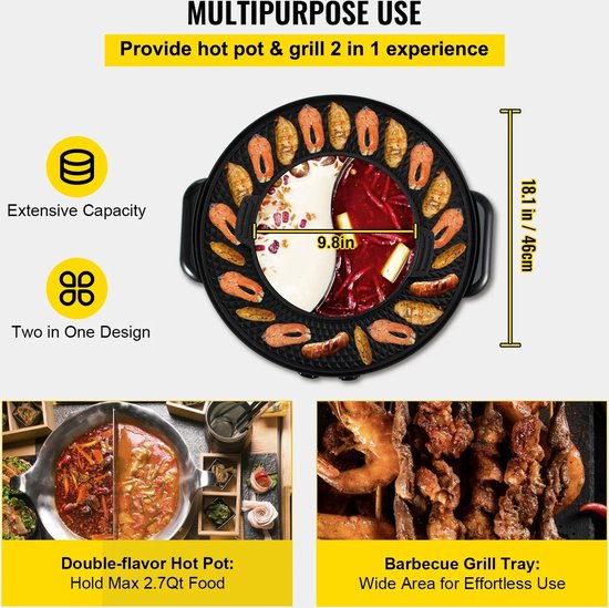Hanimo Koreaanse Bbq - Hotpot - Hotpot Electrisch - Korean Bbq - Koreaanse Grill - Koreaanse Grill En Hotpot Set - Korean Bbq Grill - Chinese fondue - 1 tot 8 personen — afbeelding 3