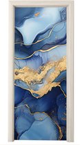 Deurposter 90x215 cm - Deursticker Marmer - Blauw - Goud - Abstract - Meubelfolie zelfklevend - Deurfolie woonkamer - Interieurfolie fotobehang - Deur plakfolie - Deurstickers - Deurbehang sticker - Kamer decoratie