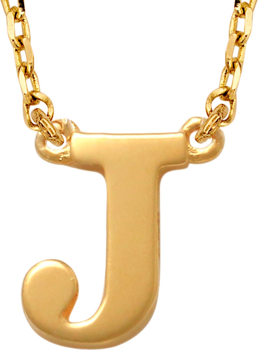 New Bling 9NBG-900J Gouden Ketting met Letter J - 6mm - Ankerschakel - 38+2,5+2,5cm - Initiaal sieraad - 14 Karaat - Goud