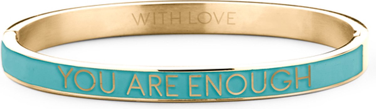 Key Moments 8KM-BC0015 Stalen Bangle met Tekst - You Are Enough - One-size - Goudkleurig / Blauw
