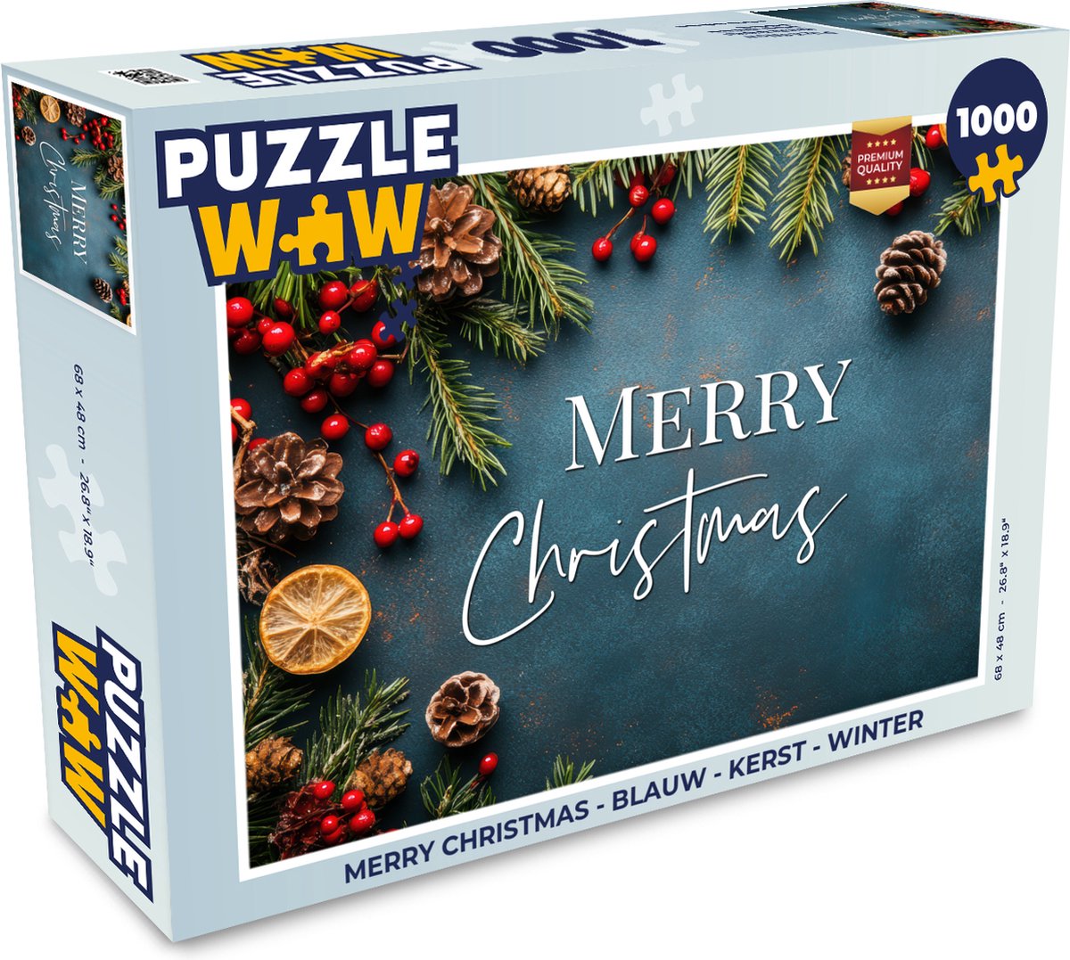 Puzzel Merry Christmas - Blauw - Kerst - Winter - Legpuzzel - Puzzel 1000 stukjes volwassenen - Kerst - Cadeau - Kerstcadeau voor mannen, vrouwen en kinderen