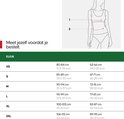 Maattabel voor damesondergoed met EU/UK maten en centimeters/inches voor borstomvang en heupomvang.