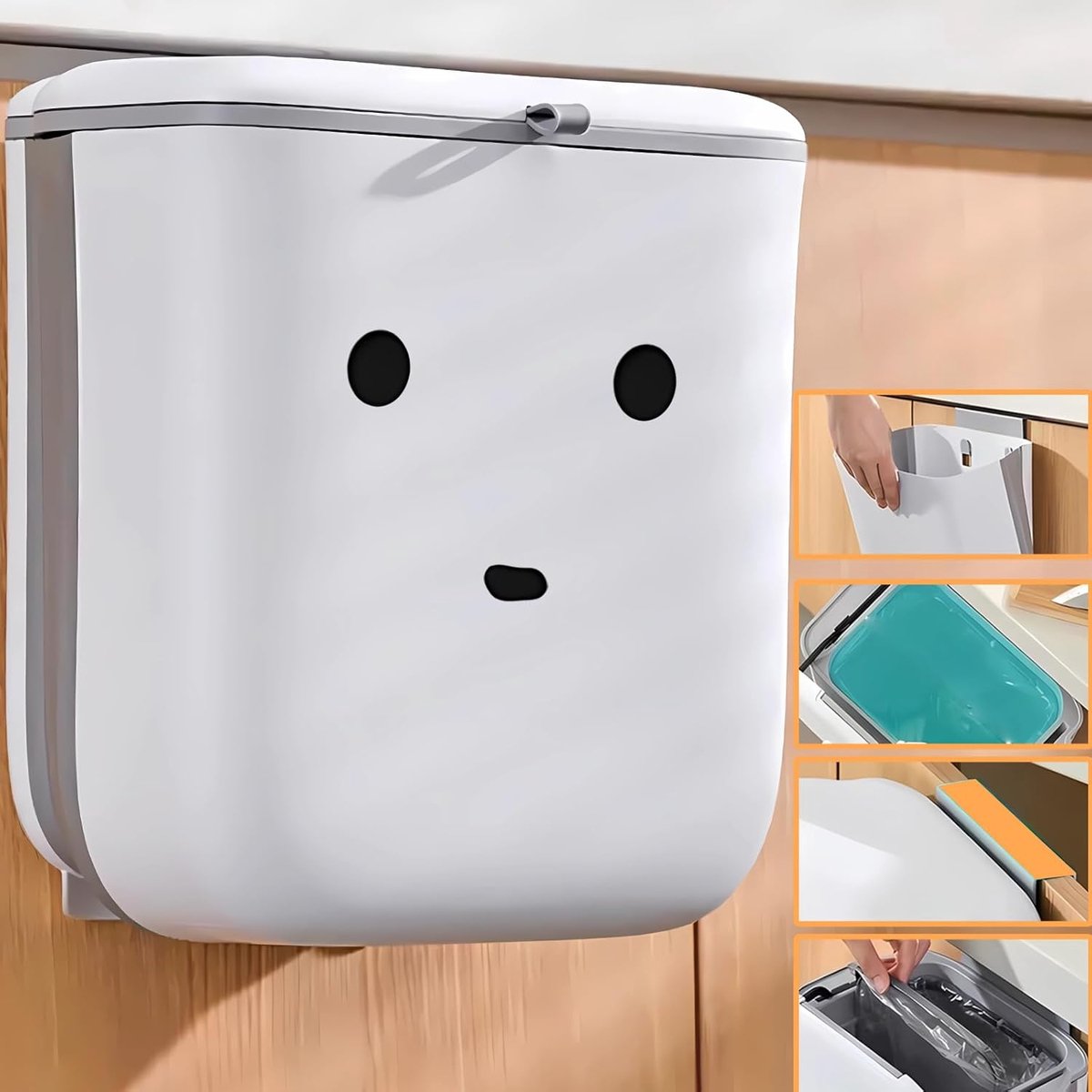 Goedkoopste Inovra ® Handige Opvouwbare Hangende Afvalbak voor Keuken en Meer - 9 L, Met Deksel