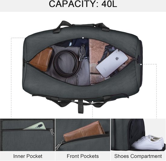 thumbnail: Opvouwbare Reistas 65 Liter - Grote Weekendtas Met Schoenenvak, Voor Reizen, Sport & Fitness