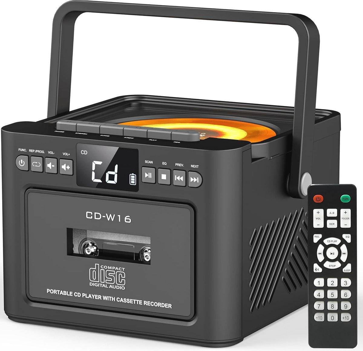 Draagbare CD-speler met Bluetooth, FM-radio, en oplaadbare batterij – 5000mAh boombox met afstandsbediening en USB