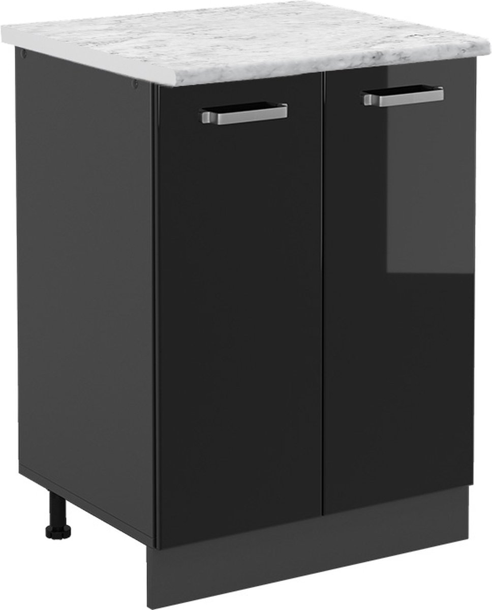 Vicco R-Line Keukenonderkast – 60 cm WB Marmer Zwart hoogglans Zwart hoogglans/Antraciet