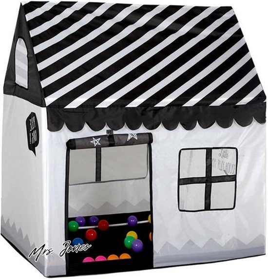 COSTWAY Speelhuis voor kinderen, indoor, kindertent met sterrenlichten en gevoerde mat, speeltent met deurgordijn en ramen, kinderspeelhuis voor jongens en meisjes vanaf 3 jaar (roze zwart