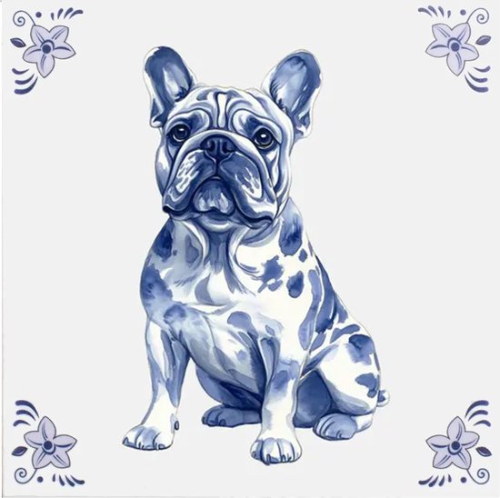 Delfts blauw tegeltje Franse Bull Dog - delfts blauw wandbord - delftsblauw - hollandse cadeautjes - wanddecoratie - decoratieve accessoires