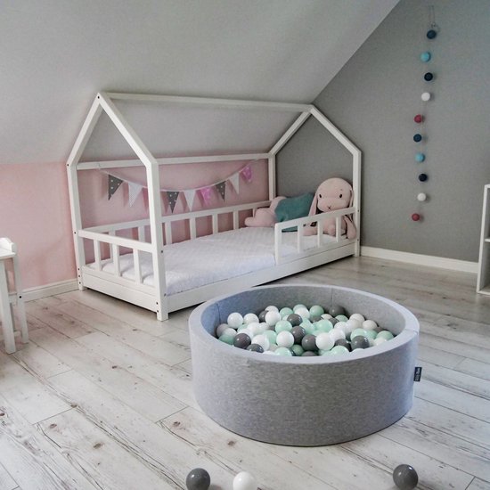 KiddyMoon Piscine à Balles avec Balles Colorées 90X30cm/200 Balles ∅ 7cm pour Bébé Enfants Ronde, Menthe avec Chocolat: Marron/Menthe