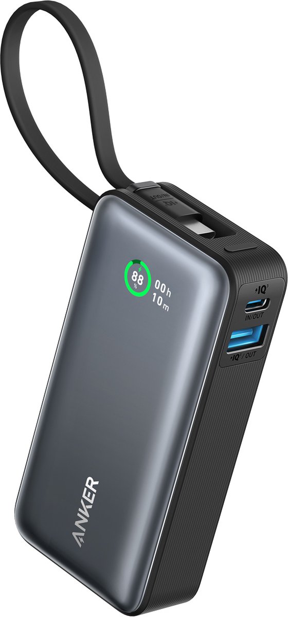 Anker-Nano powerbank-10.000 mAh powerbank met ingebouwde USB-C-kabel -PD 30 W maximaal vermogen met 1 x USB-C, 1 x USB-A, compatibel met iPhone 15/14-serie, MacBook, Galaxy, iPad, AirPods en nog veel - Anker-Nano - €32,99